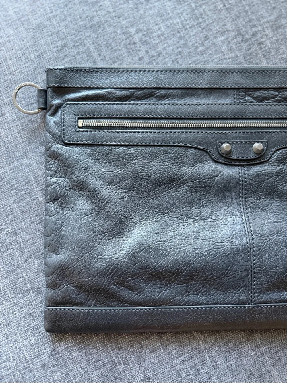 Balenciaga Gray Leather Zip Clutch